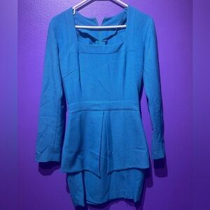 Elegant Blue peplum vintage inspired Long Sleeve Dress